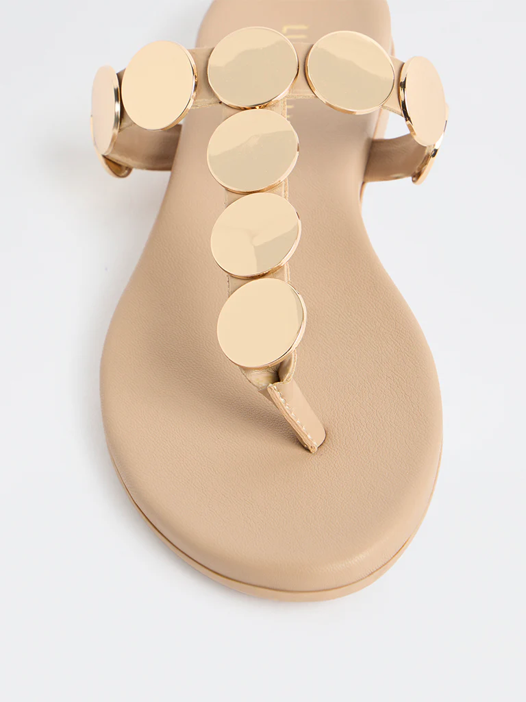 LUNA BLU Beige Embellished Thong-Strap Sandals - Image 3