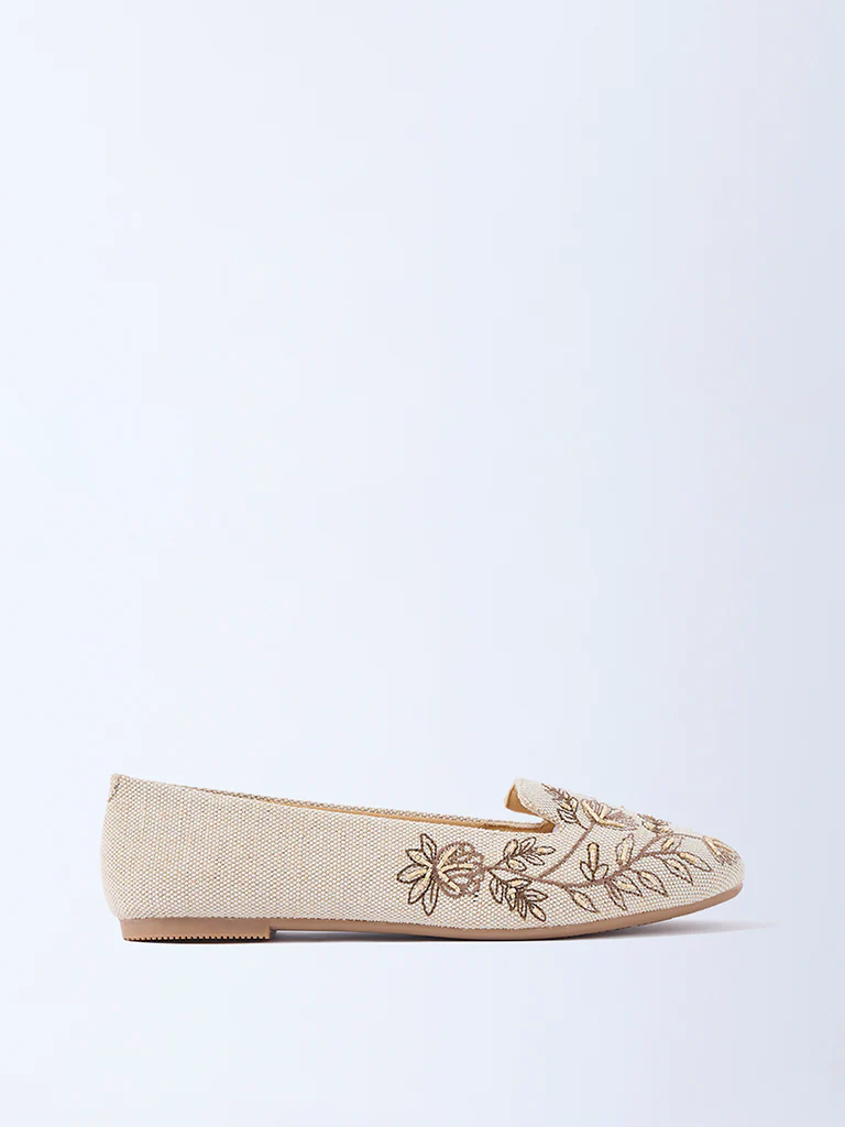 LUNA BLU Beige Embroidered Loafers - Image 2