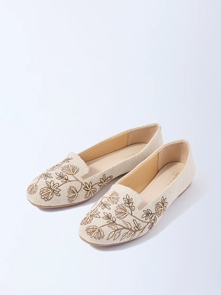LUNA BLU Beige Embroidered Loafers - Image 3