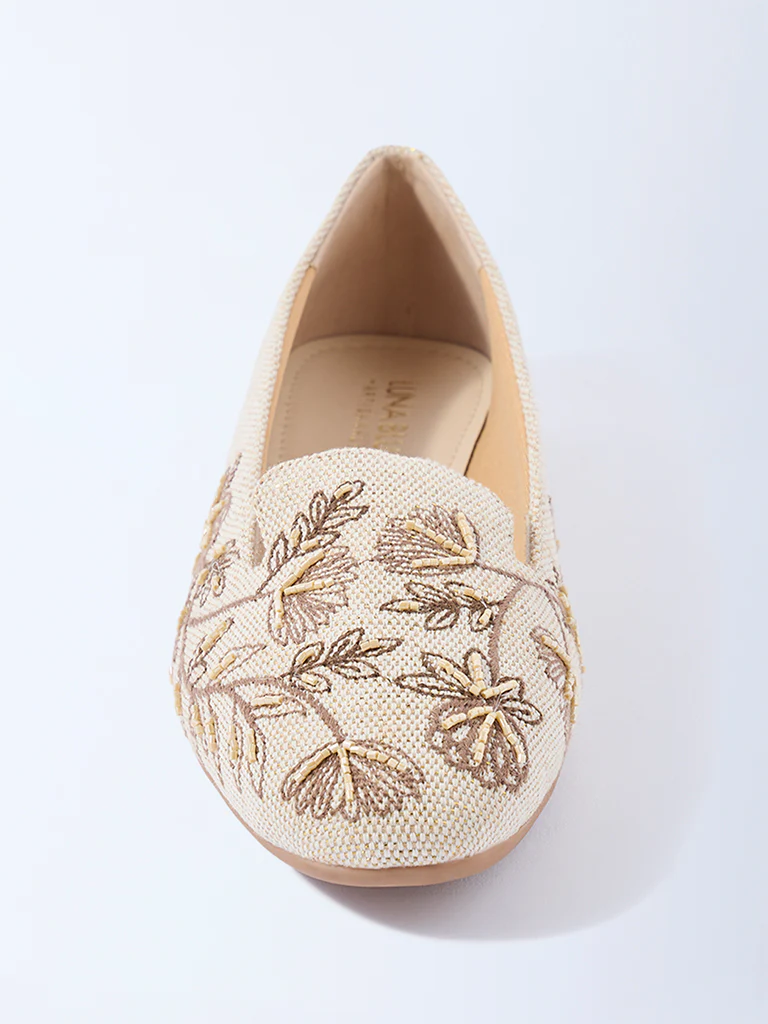 LUNA BLU Beige Embroidered Loafers - Image 4