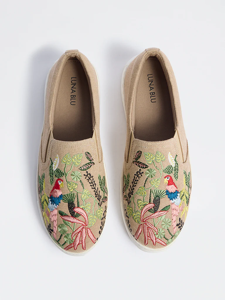 LUNA BLU Beige Embroidered Loafers - Image 3