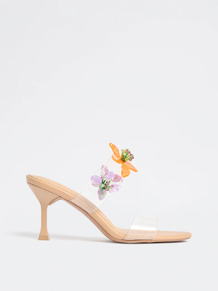 LUNA BLU Beige Floral-Detailed Vinyl Strap Sandals - Image 2