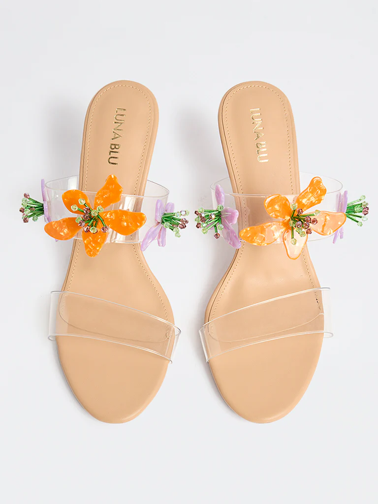 LUNA BLU Beige Floral-Detailed Vinyl Strap Sandals - Image 3