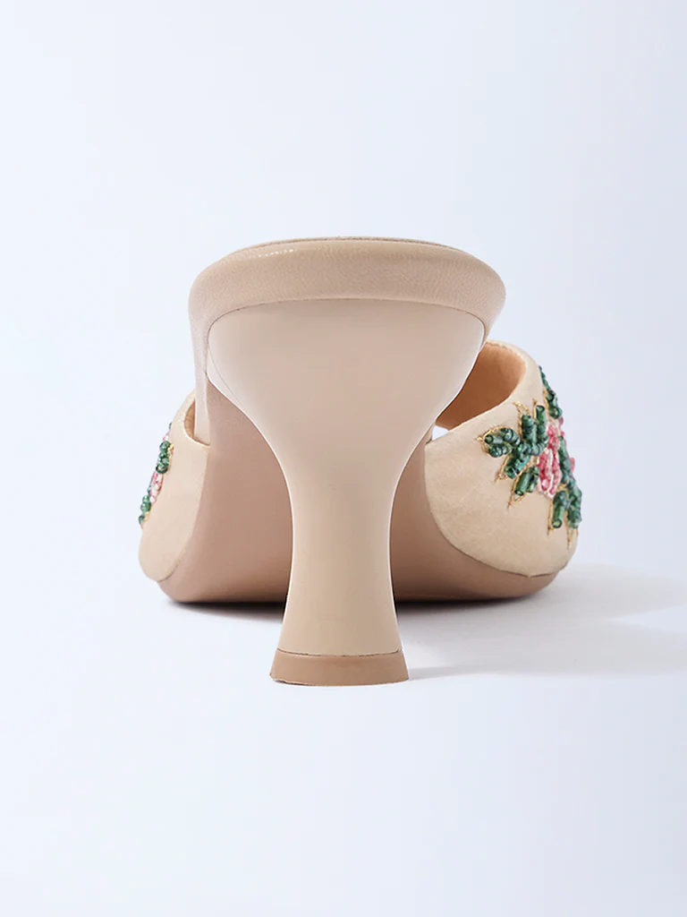 LUNA BLU Beige Floral Embroidered Heel Sandals - Image 3