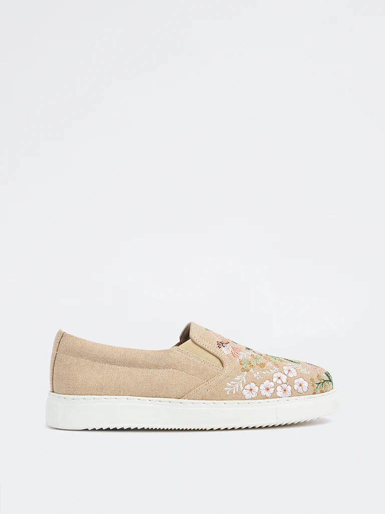LUNA BLU Beige Floral Embroidered Loafers - Image 2