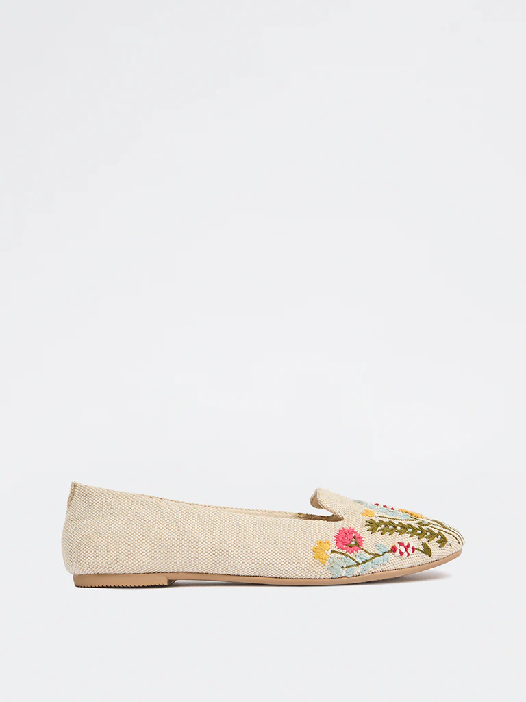LUNA BLU Beige Floral Embroidered Loafers - Image 2
