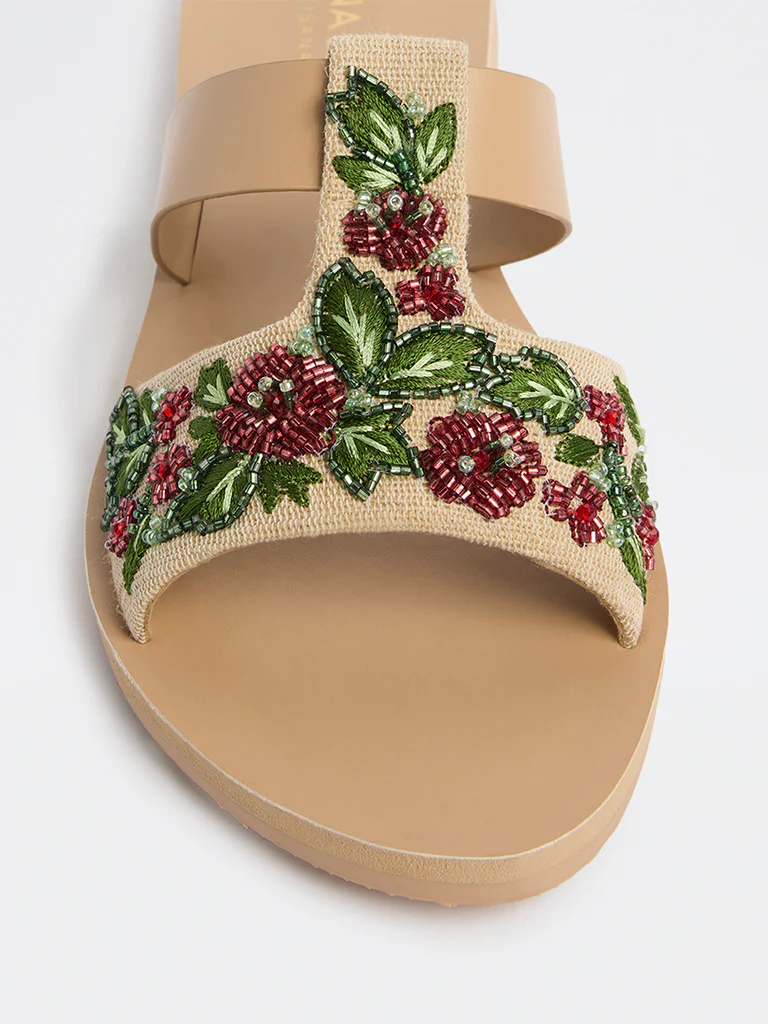 LUNA BLU Beige Floral Sequin Embellished Slides - Image 3