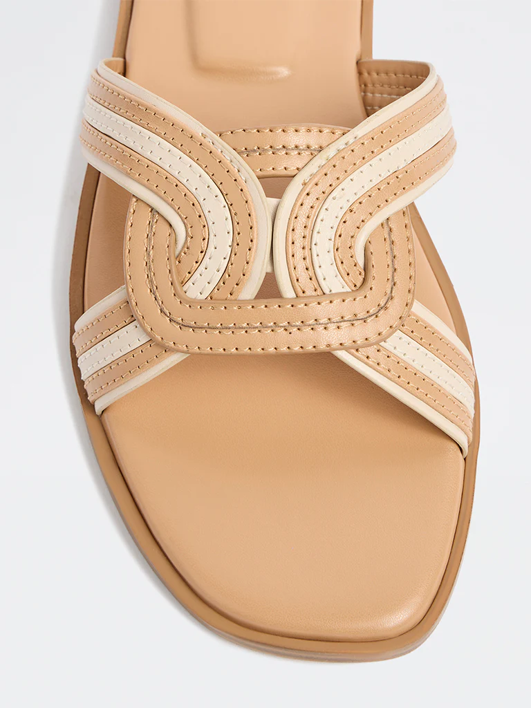 LUNA BLU Beige Interwoven Slides - Image 3