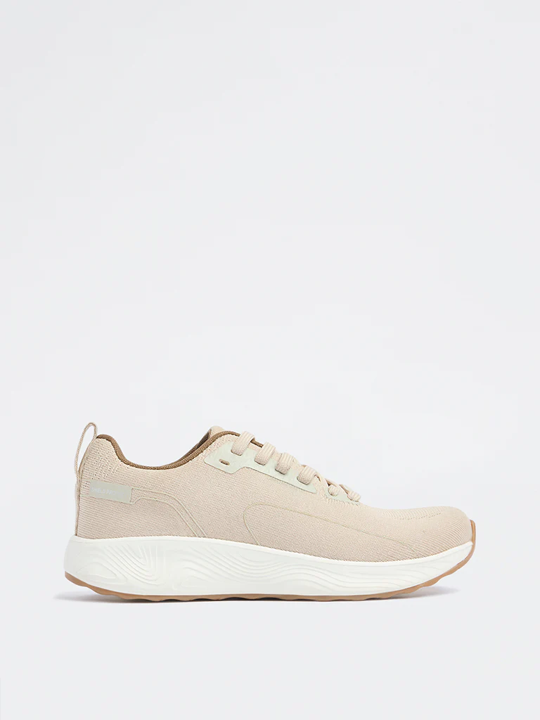 LUNA BLU Beige Knit-Textured Lace-Up Sneakers - Image 2