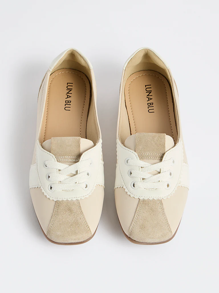 LUNA BLU Beige Lace-up Ballerinas - Image 3