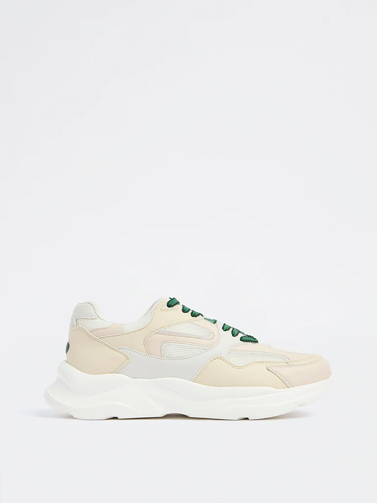 LUNA BLU Beige Mesh Detailed Lace-Up Sneakers - Image 2