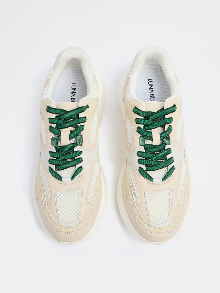LUNA BLU Beige Mesh Detailed Lace-Up Sneakers - Image 3