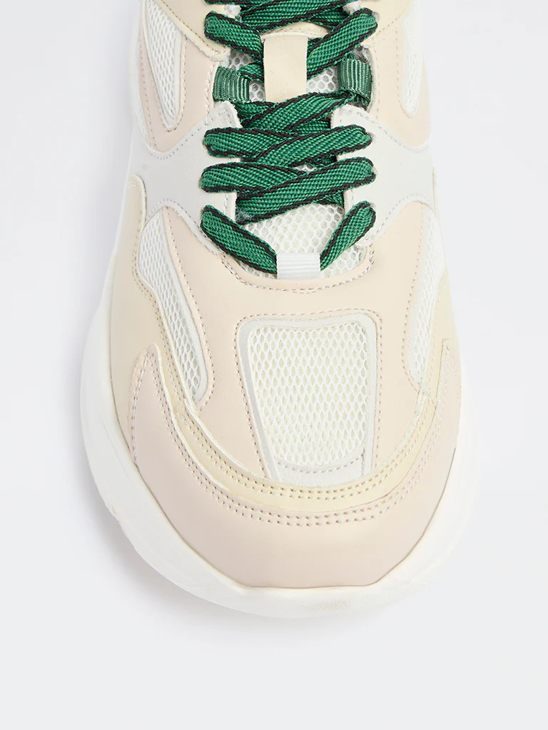 LUNA BLU Beige Mesh Detailed Lace-Up Sneakers - Image 4