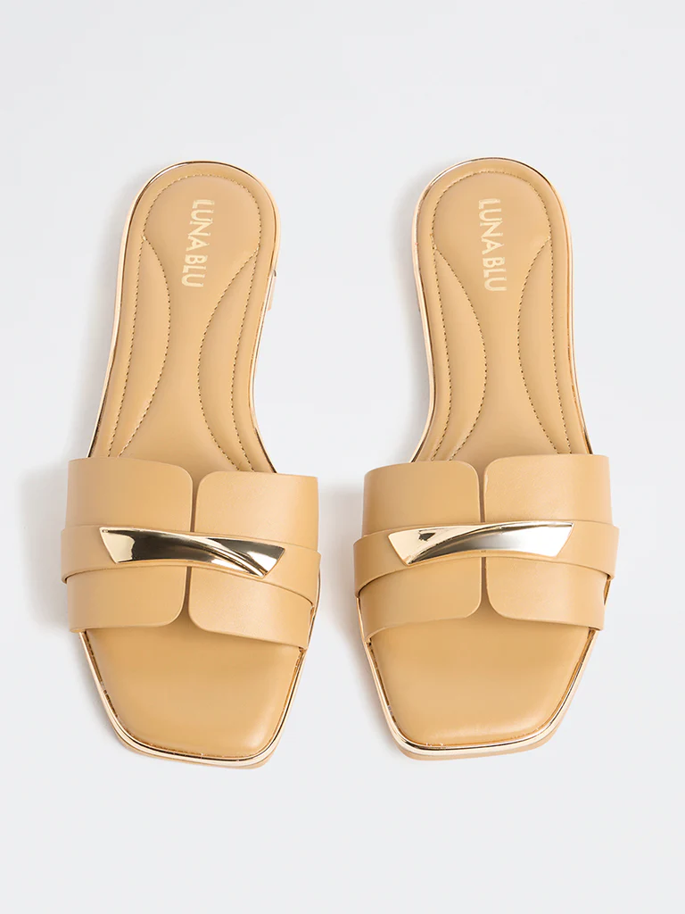 LUNA BLU Beige Metal-Detail Slides - Image 3
