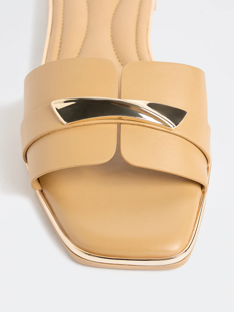 LUNA BLU Beige Metal-Detail Slides - Image 4