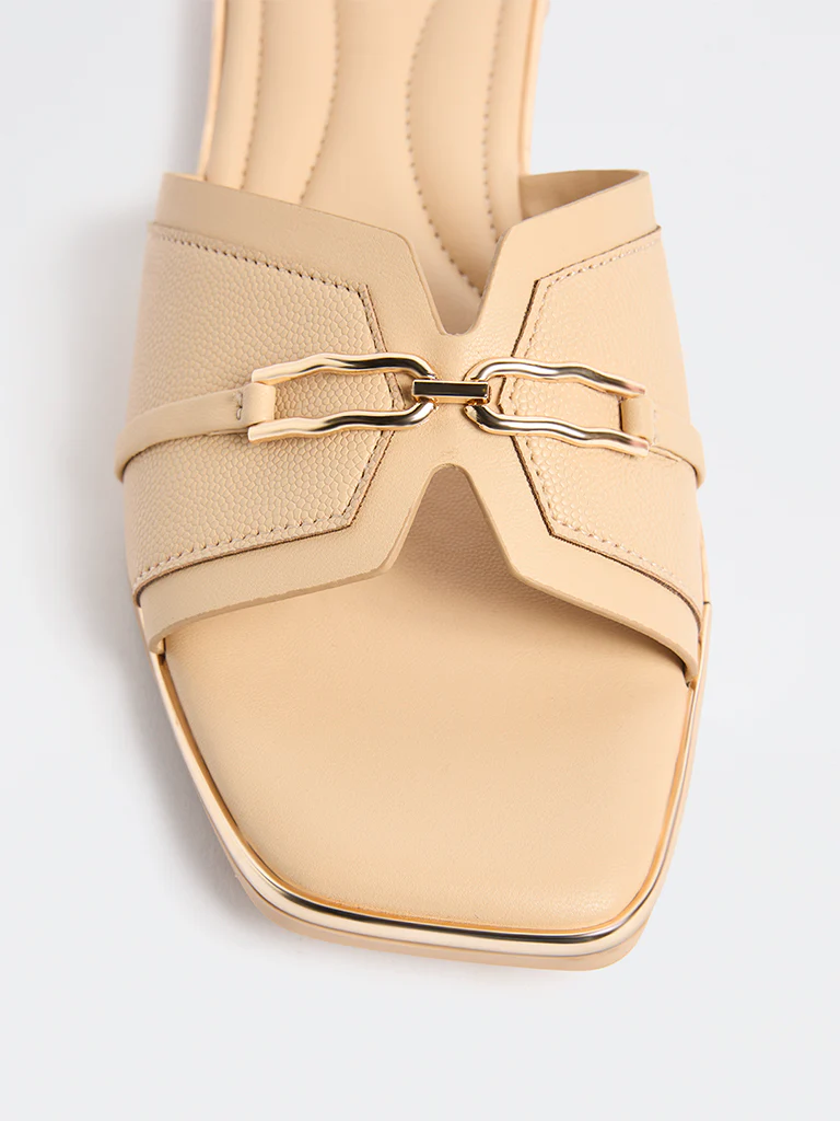 LUNA BLU Beige Metallic Detailed Slides - Image 3