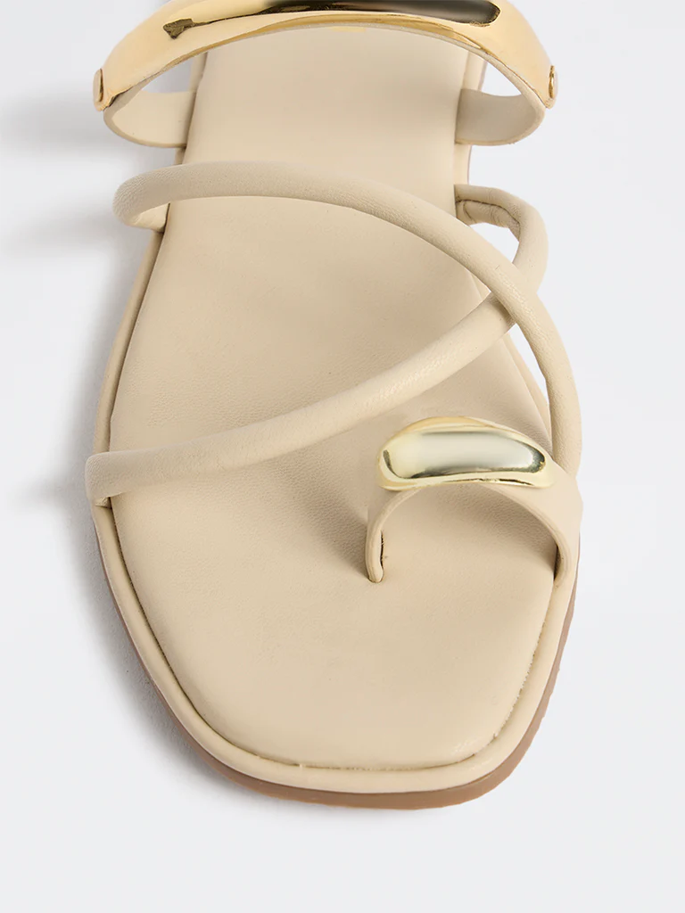 LUNA BLU Beige Metallic-Strap Toe-Ring Sandals - Image 4