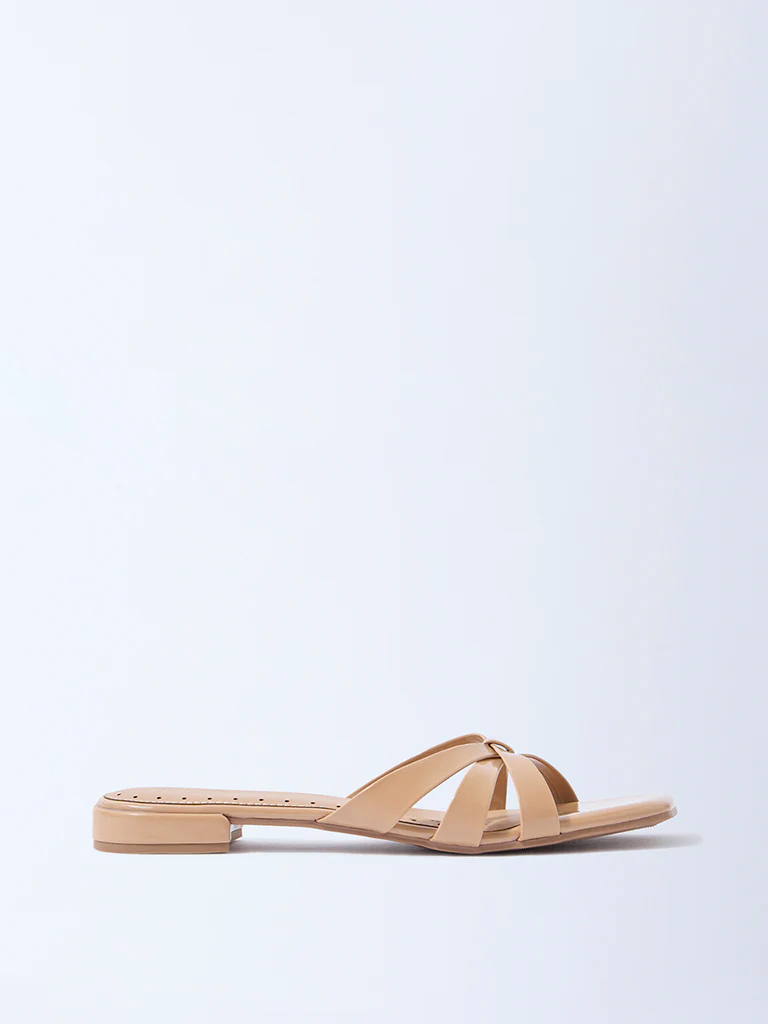 LUNA BLU Beige Multi-Strap Slides