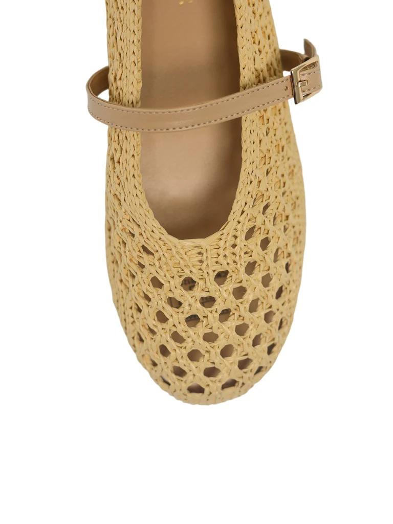 LUNA BLU Beige Natural Raffia Flat Ballerina - Image 3