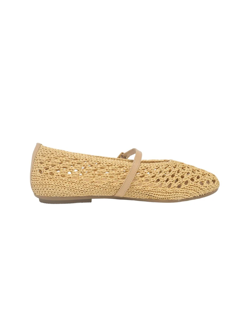 LUNA BLU Beige Natural Raffia Flat Ballerina - Image 4