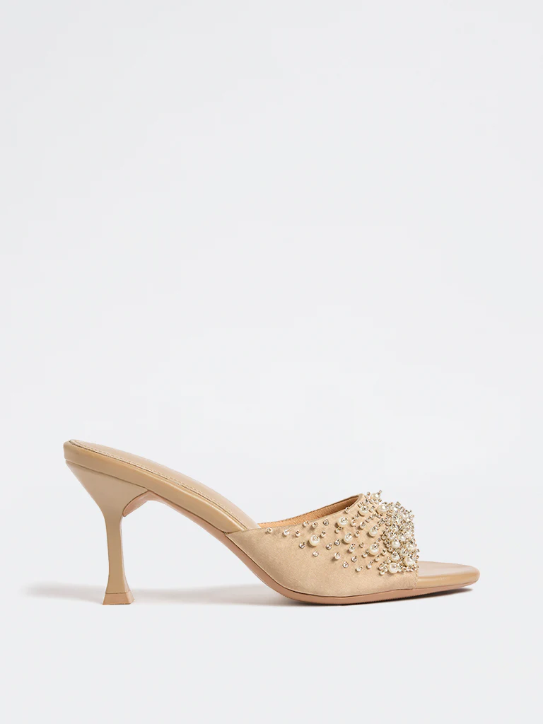 LUNA BLU Beige Pearlescent Heel Sandals - Image 2