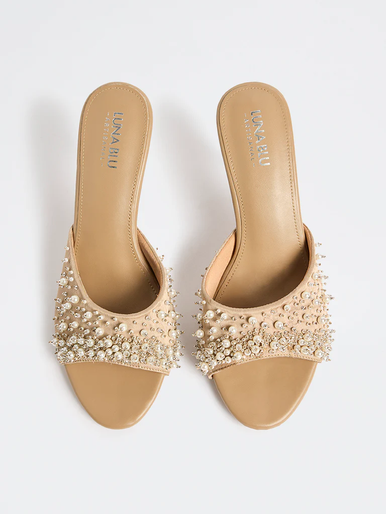 LUNA BLU Beige Pearlescent Heel Sandals - Image 3