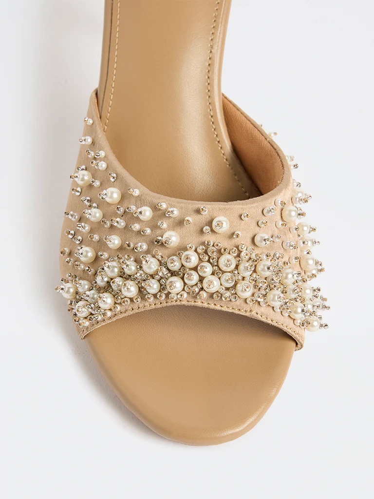 LUNA BLU Beige Pearlescent Heel Sandals - Image 4