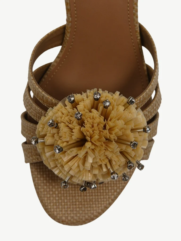LUNA BLU Beige Raffia Flower Heel Sandals - Image 3