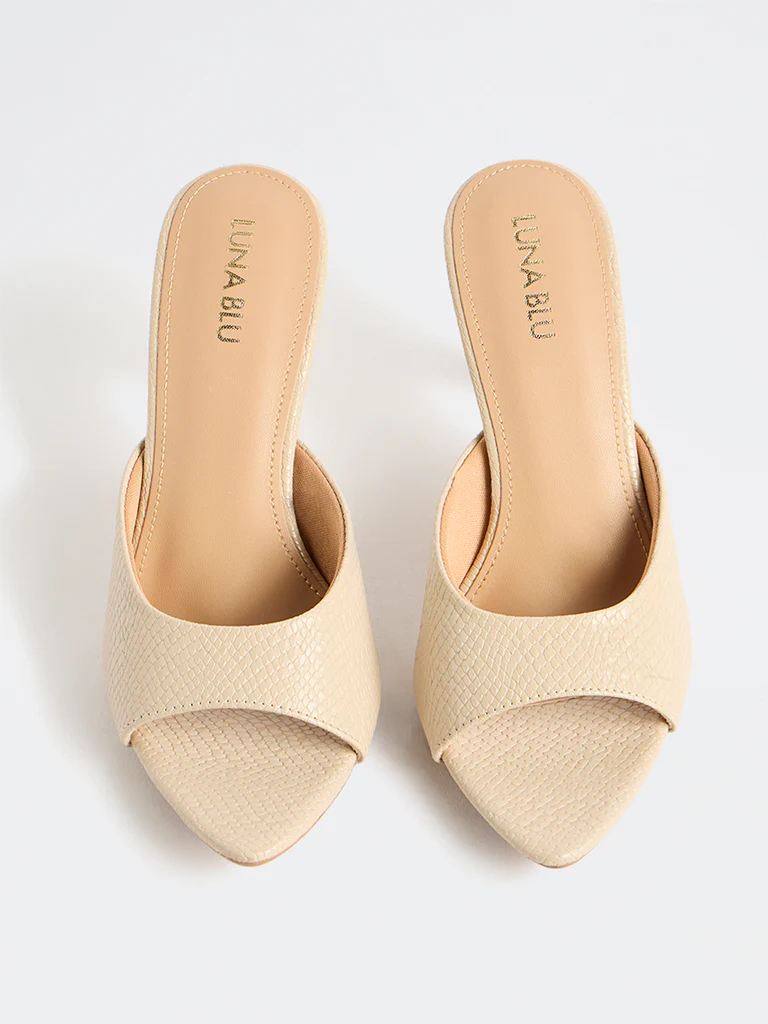 LUNA BLU Beige Reptile-Textured Flared-Heel sandals - Image 2