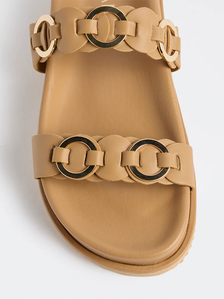 LUNA BLU Beige Ring-Detailed Dual Strap Sandals - Image 4