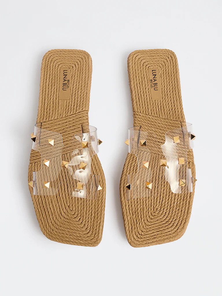 LUNA BLU Beige Stud-Detailed Slides - Image 3