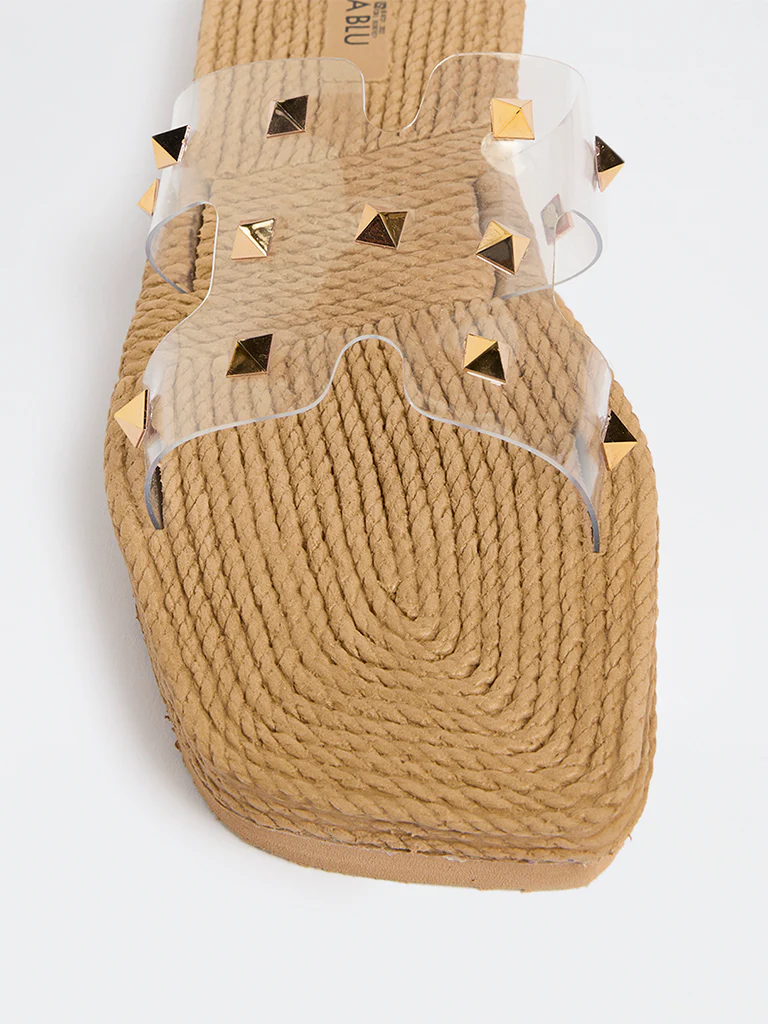 LUNA BLU Beige Stud-Detailed Slides - Image 4