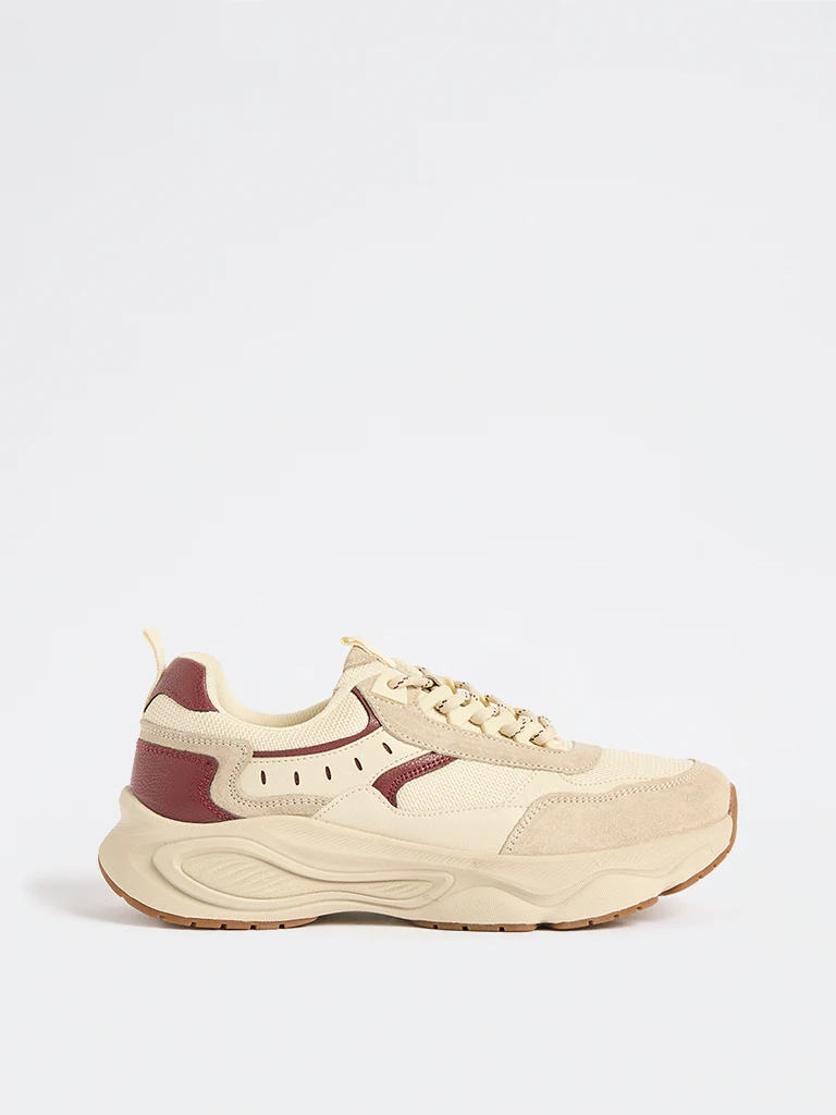 LUNA BLU Beige Suede-Detailed Lace-Up Sneakers - Image 2