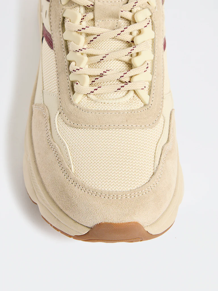 LUNA BLU Beige Suede-Detailed Lace-Up Sneakers - Image 4