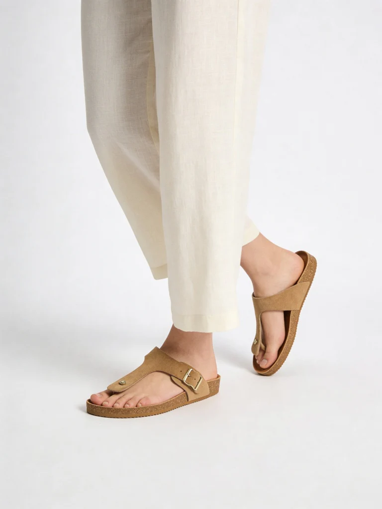 LUNA BLU Beige T-Strap Suede Sandals
