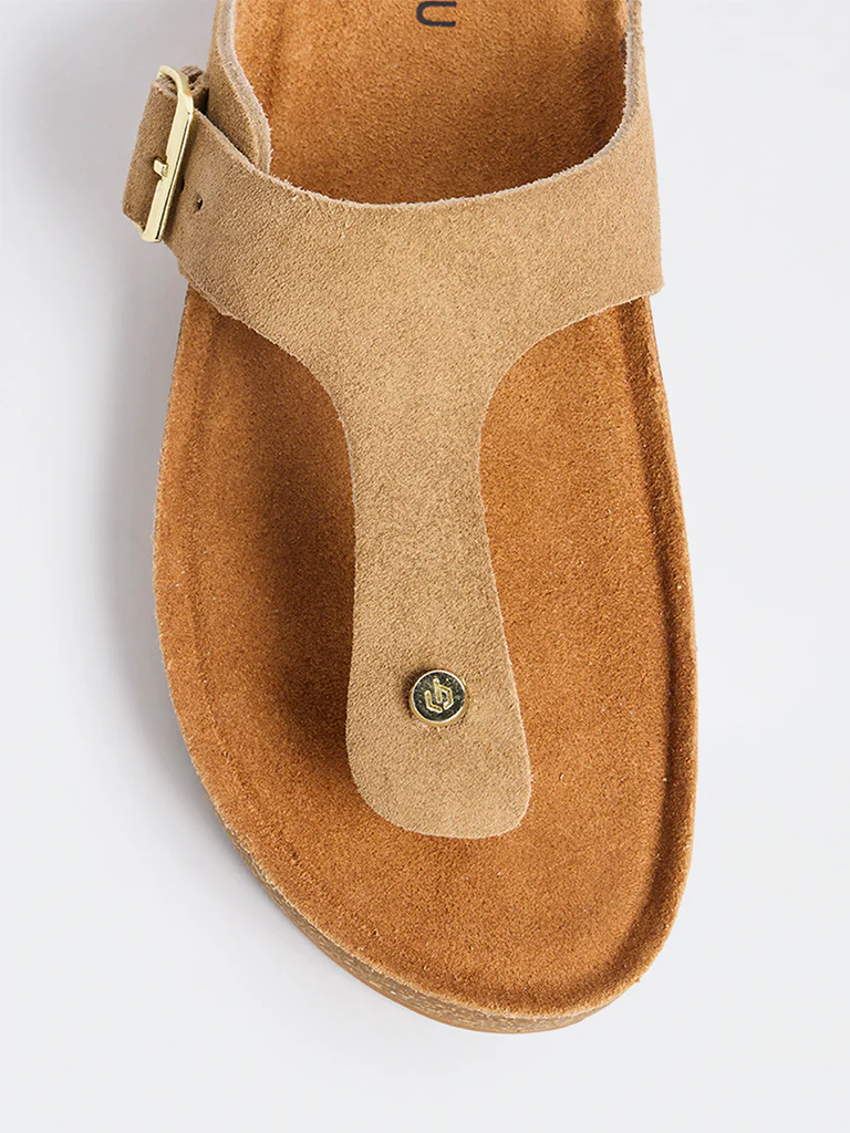 LUNA BLU Beige T-Strap Suede Sandals - Image 4