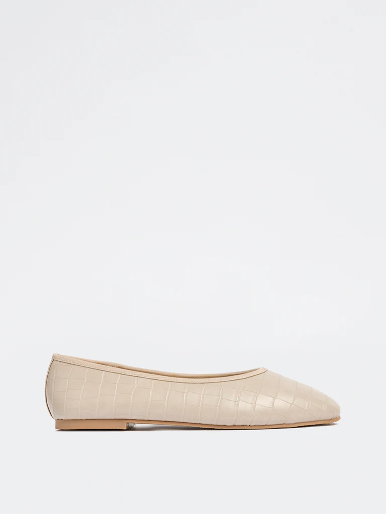 LUNA BLU Beige Textured Ballerinas - Image 2