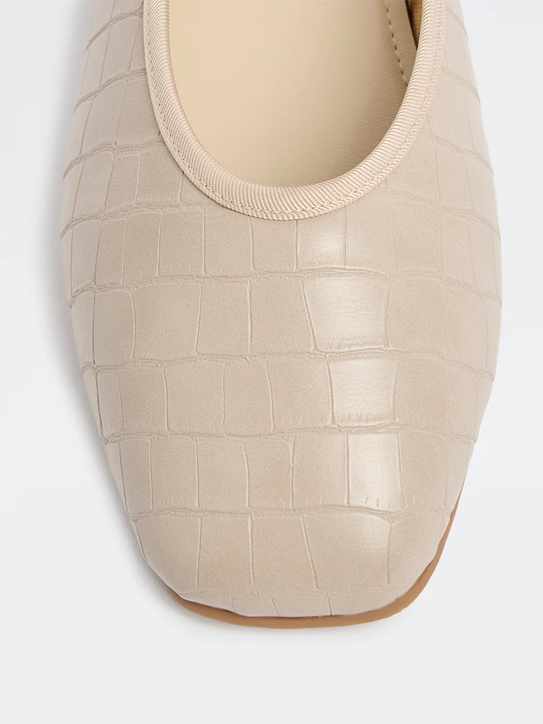 LUNA BLU Beige Textured Ballerinas - Image 4