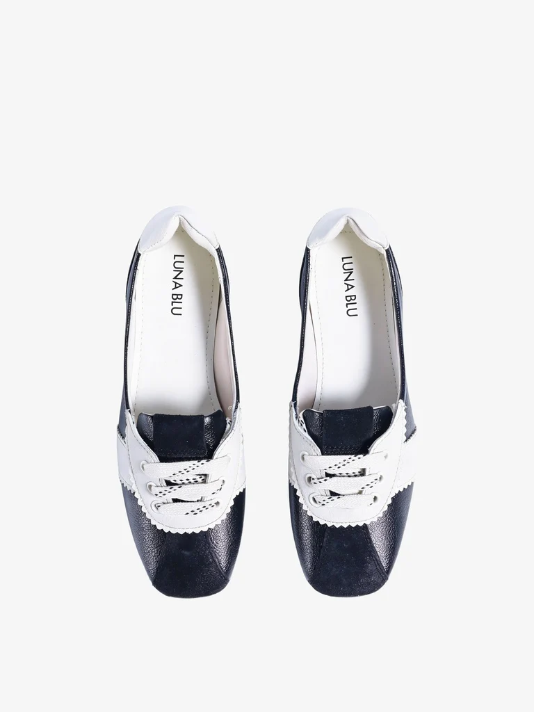 LUNA BLU Black and White Sporty Suede Lace-Up Ballerinas - Image 2