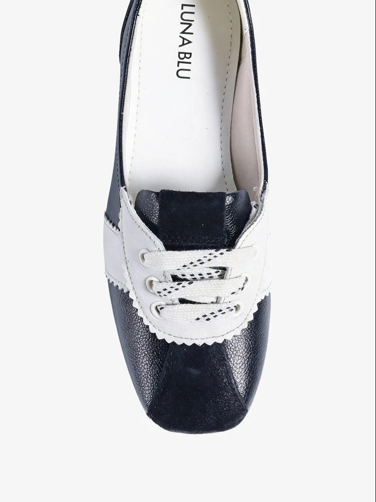 LUNA BLU Black and White Sporty Suede Lace-Up Ballerinas - Image 3