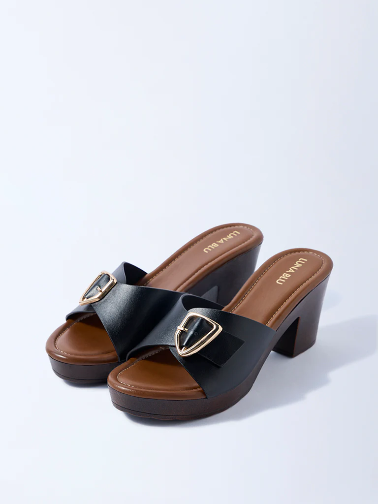 LUNA BLU Black Block Heel Sandals - Image 2