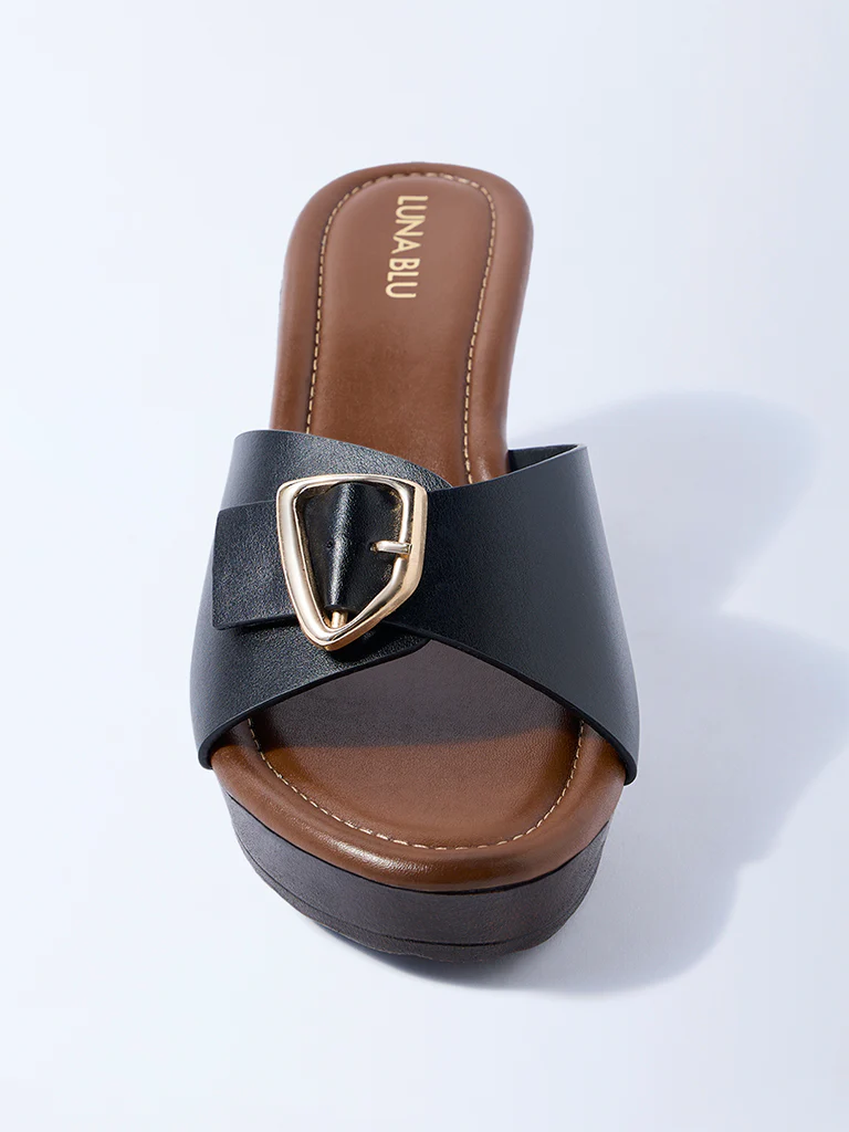 LUNA BLU Black Block Heel Sandals - Image 3