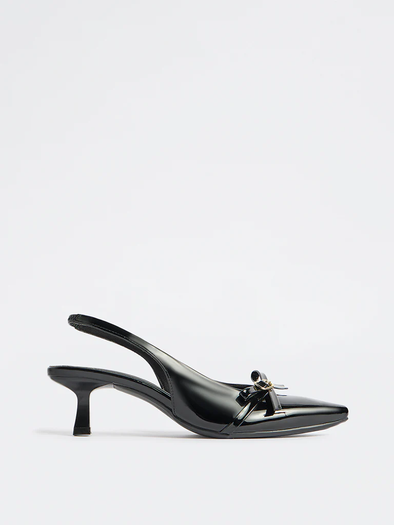 LUNA BLU Black Bow-Detail Slingback Heel Shoes