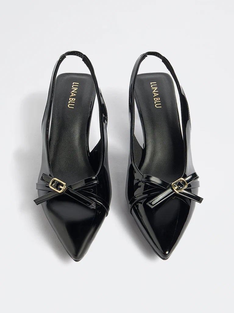 LUNA BLU Black Bow-Detail Slingback Heel Shoes - Image 2