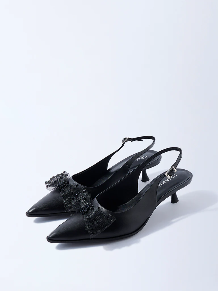 LUNA BLU Black Bow-Detailed Slingback Mules - Image 2