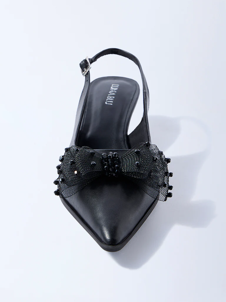 LUNA BLU Black Bow-Detailed Slingback Mules - Image 3