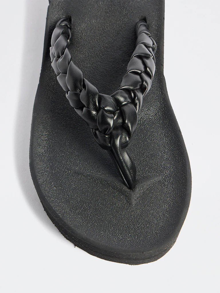 LUNA BLU Black Braided Comfort Flip-Flops - Image 3