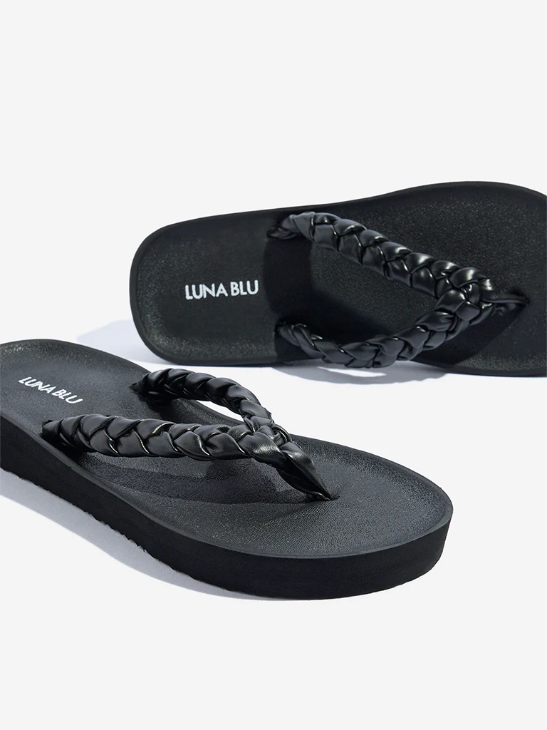 LUNA BLU Black Braided Flip-Flops - Image 3