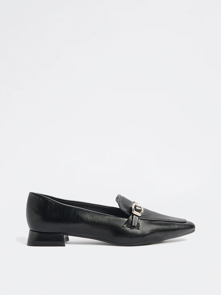 LUNA BLU Black Buckle-Detail Loafers - Image 2