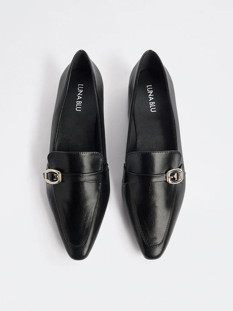 LUNA BLU Black Buckle-Detail Loafers - Image 3